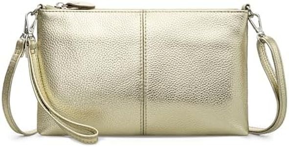 befen Gold Women's Genuine Leather Wristlet Clutch Crossbody Phone Bags Wallet Purses and Handbags for Women with RFID Card Slots, Fit Phone 15 Pro Max