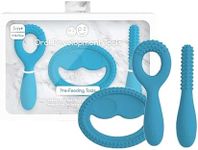 ezpz Oral Development Tools - 3 Months+ (3 Pack in Blue) - Non-Slip Loop, Smile and Stick, 100% Silicone Tools to Practice Feeding + Chewing - Sensory Bumps - Dishwasher Safe