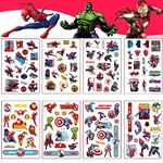 8 Sheets Marvel Avengers Tattoo Stickers, 120+ Superhero Patterns Temporary Fake Face Body Tattoo Stickers for Spider Man Iron Man Hulk Captain America Favors Party Kids Boys School Rewards Gifts