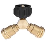 Anxingo Propane Y Splitter Adapter Tee 100% Solid Brass LP Gas Connector with Male QCC and 2 Female QCC for LP Tank Cylinder BBQ Grill Heater Stove and More