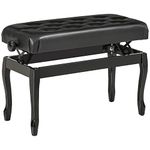 HOMCOM Adjustable Height Piano Bench Stool, PU Leather Button Tufted Padded Keyboard Seat with Rubber Wood Legs, Black