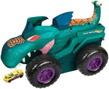 Hot Wheels Monster Trucks Car Chompin' Mega-Wrex, Large Toy Monster Truck & 1:64 Scale Toy Car, Eats & Poops 1:64 Scale Vehicles