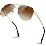 Aviator Sunglasses for Men and Women Trendy Polarized Aviator Sunglasses Metal Frame HD Lens with UV Protection (Gold/Gradient Brown)