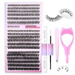 wiwoseo Russian Cluster Lashes DIY Lash Extension Kit with Bond and Seal Lash Glue and Mascara Sheild, 360pcs Individual Eyelashes Cluster Natural Look D Curl Lash Extension Kit(30p+40p+50p, 9-16MM)