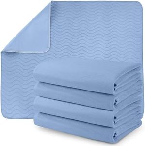 Utopia Bedding Waterproof Incontinence Bed Pads 18 x 24 Inches (Pack of 4, Blue), Washable and Reusable Underpads for Adults, Elderly and Pets, Absorbent Protective Pads