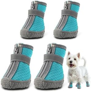 Dog Shoes for Small Dogs, Breathable Dog Boots Paw Protector for Hot Pavement Winter Snow, Dog Booties with Reflective Strips Rugged Anti-Slip Sole for Hardwood Floors Outdoor Walking Blue Size 2