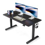 FEZIBO Height Adjustable Electric Standing Desk, 140 * 60cm Stand up Table, Sit Stand Home Office Desk with Splice Board, Black Frame/Black Top