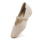 Cusolemore Women's Mary Jane Flat Shoes with Arch Support and Concealed Low Wedge Heel, Nude Flats for Women,Square Toe Flats, Mary Jane Flats, Comfortable Knit Dress Shoe Size 11