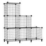 AWTATOS Wire Cube Storage Metal Grids 6 Cubes Bookshelf Bookcase Stackable Closet Shelves Organizer Modular Storage Cube Bins Multi-use Iron Wire Shelving Rack for Living Room, Home, Office, Black