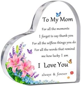 Gifts for Mom from Son Daughter - 4.7 x 4.7 x 0.6in Heart Acrylic Plaque with Engraved I Love You – Perfect Christmas Birthday Gift Ideas for Mom, Sentimental Desktop Decor
