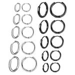 BOUTIQUELOVIN 10 Pairs Stainless Steel Hoop Earrings for Men Small Black Hoop Earrings Set Mens Hypoallergenic Huggie Hoop Earrings