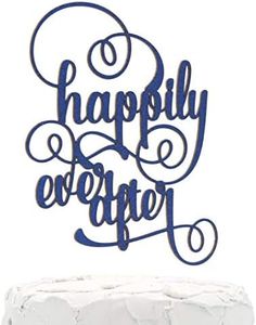 NANASUKO Wedding Cake Topper - happily ever after - Double Sided Navy Blue Glitter - Premium quality Made in USA