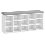 VASAGLE Shoe Bench, Storage Bench, Shoe Rack Bench, 15 Compartments, White and Gray ULHS15WT