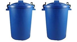 Easy Shopping 2 x 85 Litre BLUE 85L Extra Large Colour Plastic Dustbin Garden Bin Clip on Locking Lid Heavy Duty for Rubbish Recycle Waste Animal Feed Storage Unit