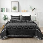 Andency Black Quilt Set King (104x90 Inch), 3 Pieces(1 Striped Triangle Pattern Quilt and 2 Pillowcases), Bohemian Reversible Bedspread Microfiber Coverlet Sets All-Season