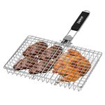 ZWMYF Heavy Duty Stainless Steel Grill Basket for Camping & BBQ - Foldable, Portable Grilling Grate with Detachable Handle - Non-Stick Mesh for Fish, Vegetables, Shrimp, Burgers & More