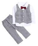 BUMZEE Grey & White Boys Full Sleeves Shirt Waistcoat & Pant Set with Applique Bow Age - 2-3 Years