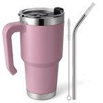 EQARD Tumbler with Straw Lid and Handle 30oz Travel Mug with Leakproof Lid Stainless Steel Vacuum Insulated Cup with Handle and Tube Brushes Coffee Mug for Hot Iced Drink BPA Free