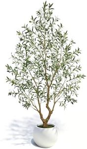 Artificial Olive Tree 8FT Tall, Faux Olive Tree Indoor with Large White Round Planter, Full-Shape Fake Olive Plant, PE Leaves and Premium Plastic Trunk for Home Living Room Office Decor