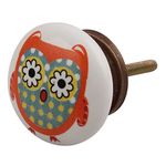 IndianShelf 8 Pieces Orange Owl Flat Ceramic Luxury Drawer Knobs for Kitchen Cabinet Hardware Door Pulls Decorative Dresser Designer