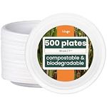HAAGO 500 Sugar Cane Disposable Dessert Plates, 18 cm - Small Paper Plates, Party Plates for Birthdays & Parties - Stable & Microwave Safe - Compostable & Biodegradable