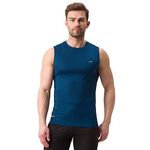 berge' Men's Sleeveless T-Shirt, 100% Polyester Jacquard Geometric Print Tshirt for Swimming Badminton Running Sporting Activity, Slim Fit Round Neck Gym Tank Tops & Muscle Tees - Airforce Blue