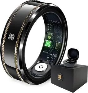 Pachira Smart Ring, Dual 14K Gold Inlays, Fitness/Sleep/Stress/Heart Rate/SpO2 Tracker, No App Subscription, 7-Day Battery Life, Size Before You Buy, Black (US Size 11.25)