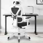 KERDOM Office Chair Ergonomic Desk Chair, office chairs for home Office With Adjustable Headrest and 3D Armrest - 130° Rocking Mesh Computer Chair 9070F White