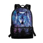 KUIFORTI Purple Animal Wolf Backpack for Kids School,15 Inch Animal Wolf School Bags for Girls Boys 8-12 Year Cute School Bookbags Large Travel Rucksack Casual Daypack for Preschool Kindergarten