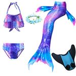 XICHONG Girls Mermaid Tail Swimsuit Fashion Bikini Garland and Monofin Swimwear 5PC Dark Blue DB130