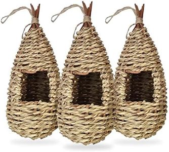 Gute Hummingbird House, Grass Hand Woven Birdhouses for Outdoors Hanging, Natural Bird Hut for Outside, Bird Houses for Audubon Finch Canary Chickadee - Set of 3 (Large)