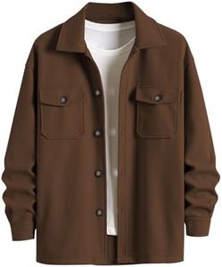 ZAFUL Men's Checked Plaid Color Block Flap Pocket Woolen Turn Down Collar Unisex Coat Long Sleeve Jacket (1-Brown, Medium)