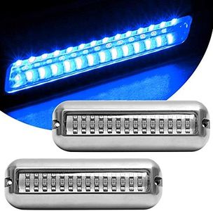 HUSUKU Mid (2.0) 42LED 1500LM Marine Led Lights for Boat Underwater (Blue), 2PCS, 5.1inch, IP68, 316 Stainless Steel, Surface Mount for Yacht Pontoon Sailboat Kayak Skiff Bass Boat Fishing