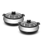 JAYPEE Glasserol Twin Casserole | Set of 2 Casserole | | Small Casserole | Insulated Inner Stainless-Steel Casserole | (800+800) ml BPA Free Black