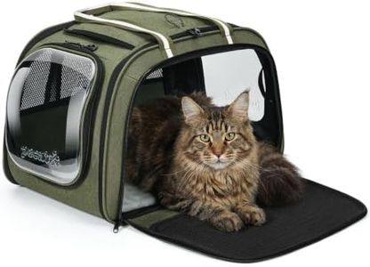 Pecute Cat Carrier for Dog Pet Carrier with Bubble Window,Stable Large Space Pet Carrier Breathable Soft-Sided Dog Carrier with Locking Zippers Sunshade Pet Travel Bag for Small Dog Cat,Olive Green XL