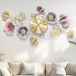 Axioglo Large Wall Clock,3D Creative Metal Ginkgo Leaf Decoration Clock, with Silent Movement Decorative Wall Clock,Large Wall Decor, for Living Room Bedroom Kitchen Office（35''x20''）