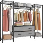 VIPEK V20 Wire Garment Rack Heavy Duty Clothes Rack, Metal Clothing Rack with 6 Shelves, 3 Hang Rods & 4 Fabric Drawers, Compact Freestanding Closet Wardrobe, 56.7" L x 14.6" W x 70.9" H, Black