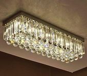 GANE-SHLIGHTS 8 Light Two Color Crystal Chandelier for Living Room Ceiling Light Stainless Steel Plate cofinA7 (Big W12''XL24''XH8'')(Warm White, White, Mix)