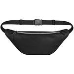 Syutm Unisex Waist Pack Travel Handy Hiking Zip Pouch Elegant Style Document Money Phone Belt Sport Bag Bum Bag for Men and Women Nylon Adjustable Strap (Jet Black Metal Zip)