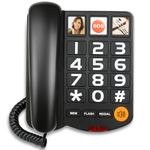 Big Button and Picture Landline Phones for Elderly Corded Landline Telephone With Adjustable Volume Loud for Hard of Hearing Speed Dialing Dementia Phone, Black