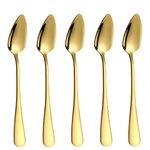 5 PCS Grapefruit Spoons, Stainless Steel Grapefruit Spoon Utensil Set, Serrated Edge & Thick Gauge Handle, Gold Kitchen Tool with Non-stick Plating for Kiwi, Dessert, Apple, Citrus Fruit