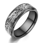 Adreamz Tungsten Ring 8mm Computer Circuit Pattern Ring Black Tungsten Carbide Beveled Step Edges Wedding Band for Men Comfort Fit Ring Size 7-14, Tungsten Carbide, No Gemstone