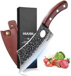 Huusk Japan Knives, Viking Knife with Sheath Meat Cleaver Knife for Meat Cutting Hand Forged Chef Butcher Knives Full Tang Boning Knife Outdoor Cooking Knife for Kitchen Deboning or Camping BBQ