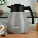 Borosil Stainless Steel Teapot Birch | 1500ml Teapot with Handle | Double Wall Vacuum Insulated Thermosteel Carafe | BPA Free Jug for Tea/Coffee & Juice | 24 Hours Hot & Cold | 1 Year Warranty, Grey