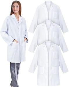 Cutecrop 3 Pcs White Unisex Professional Lab Coat for Women Men Adults Long Medical Coat Lab Jacket for Nurse Doctor(Medium, 3 Pcs)