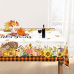 Sundonix Thanksgiving Fall Table Cloth Decoration - Autumn Pumpkin Plaid Turkey Tablecloth Cover Party Decor for Rectangle Tables Waterproof 60x120Inch (Thanksgiving-1, 60×120",Rectangle)