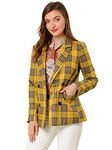 Allegra K Women's Notched Lapel Double Breasted Work Formal Blazer Jacket Yellow Medium