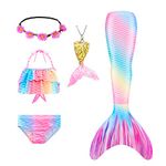 Mermaid Tails Swimsuit for Girls Swimming Kids Bikini Costume 5Pcs Sets with Flower Headband (No Monofin), Cgb15-a56, 5-6 Years