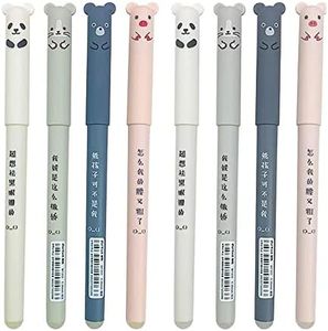 Weforu 8pcs Erasable Gel Ink Pens Cute Kawaii Cartoon Cat Pig Bear Panda Animal Pen(4 Black Ink Gel 4 Blue Ink) for Student Kids Gift School