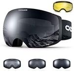 Odoland Photochromic Magnetic Interchangeable Ski Goggles with 2 Lens, Large Spherical Frameless Snow Snowboard Goggles for Men Women, Potochromic Revo Grey Lens